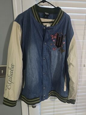 Boxlunch Womens Wicked Denim Varsity Jacket Elphaba Size  XXXL